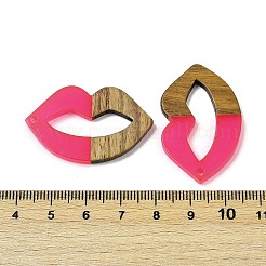樹脂とクルミのペンダント  リップ  バレンタインデーの贈り物のために  ショッキングピンク  23.5x37.5x3mm  穴：2mm&nbsp;WOOD-I013-04C