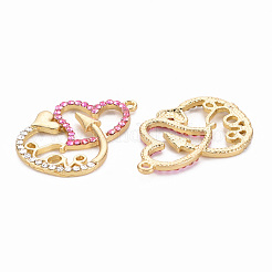 ラックメッキ合金ラインストーンペンダント  カドミウムフリー＆鉛フリー  単語「love」付けのハート  バレンタインデーの  ライトゴールド  33x23x2.5mm  穴：1.6mm&nbsp;PALLOY-Q433-014LG-RS