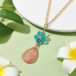 Glass & Cherry Quartz Glass Pendant Necklaces&nbsp;NJEW-JN04675