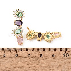 女性用真鍮マイクロパヴェカラフルなキュービックジルコニアスタッドピアス  ティアドロップ  18KGP本金メッキ  29.5x10mm&nbsp;EJEW-F418-10G
