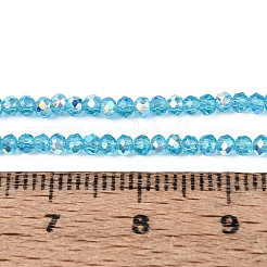 ABカラーメッキ透明ガラスロンデルビーズ連売り  多面カット  ディープスカイブルー  2.5x2mm  穴：0.5~0.9mm  約148~159個/連  11.42~13.19''（29~33.5センチメートル）&nbsp;EGLA-T029-2mm-10D
