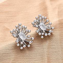 花の真鍮クリアキュービックジルコニアスタッドピアス  鉛フリー＆カドミウムフリー  長持ちメッキ  ラックめっき  プラチナ  19x14mm&nbsp;EJEW-R025-22P