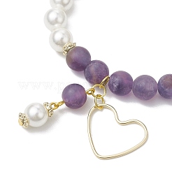 8mm Round Frosted Natural Amethyst & Shell Pearl Beaded Stretch Bracelets&nbsp;BJEW-JB10429