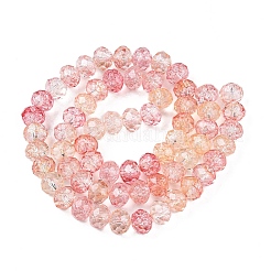 透明ガラスビーズ連売り  ファセット（32ファセット）  ロンデル  ライトサーモン  4x3.5mm  穴：0.8mm  約105~110個/連  38~39cm&nbsp;X-GLAA-T023-4mm-A06