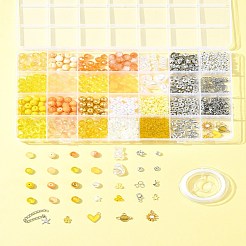 DIY 合金エナメル & ガラス & ABS プラスチック模造真珠ブレスレット ジュエリー作成キット  混合図形  きいろ  8mm  穴：1.3~1.6mm  2色  15個/カラー  30pc&nbsp;DIY-FS0007-52