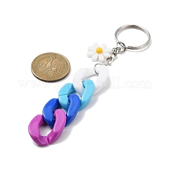 アクリルカーブチェーンキーホルダー  樹脂製デイジーチャームと鉄製キーホルダーリング付き  カラフル  12.8~13cm&nbsp;KEYC-JKC00633-03