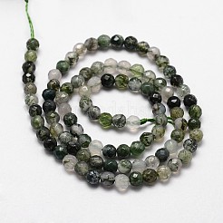 天然石モスアゲートビーズ連売り  多面カット  ラウンド  4mm  穴：1mm  約96個/連  14.9インチ〜15.1インチ&nbsp;X-G-D840-25-4mm