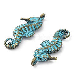 合金ペンダント  アンティークブロンズ＆ブルーパティナ  タツノオトシゴ  22x8.5x3mm  穴：1.5mm&nbsp;PALLOY-K016-01E-AB