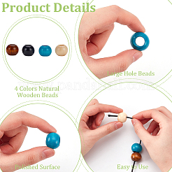 4 Colors Wood Large Hole Beads&nbsp;WOOD-FG0001-52
