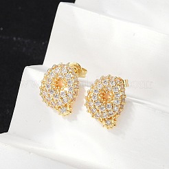 真鍮製マイクロパヴェキュービックジルコニアスタッドピアス  ラックめっき  長持ちメッキ  18KGP本金メッキ  文字Q  13.5x10.5mm&nbsp;EJEW-Z091-04G-Q