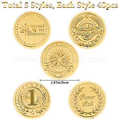 50 Sheets 5 Styles Plastic Self Adhesive Gold Foil Embossed Stickers&nbsp;DIY-CP0010-42