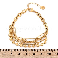女性用304ステンレススチールマルチ連ブレスレット  18KGP本金メッキ  6-3/4インチ（17cm）&nbsp;BJEW-U026-08G
