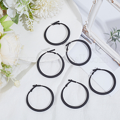 スプレー塗装された合金フープピアス3組  925つのスターリングシルバーピン付き  銀  ブラック  50mm&nbsp;EJEW-SP0001-21A