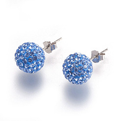 スターリングシルバーオーストリアクリスタルラインストーンイヤースタッド925個  ラウンド  210 _med.sapphire  20x10x1mm&nbsp;Q286G081