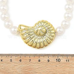 アクリルメッキのソファペンダント、ABS樹脂製の模造パールラウンドビーズネックレス（女性用）  ホワイト  ゴールドカラー  16.46インチ（41.8cm）&nbsp;NJEW-JN06463