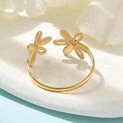イオンプレーティング(IP) 304 ステンレススチール オープンカフリング 女性用  花  18KGP本金メッキ  11.5mm  内径：18mm&nbsp;RJEW-M025-05G