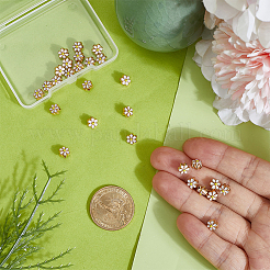ライトゴールドトーン合金エナメルビーズ60個  花  ホワイト  7x6.5x5mm  穴：1mm&nbsp;ENAM-PH0003-26B