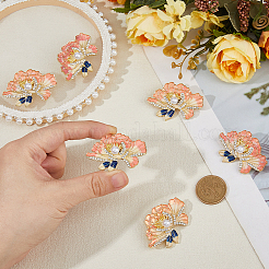 牡丹の花のエナメルピン6個  バックパックの服のための合金のラインストーンのブローチ  樹脂模造パールビーズ  ライトゴールド  35x49.5mm&nbsp;JEWB-FH0002-10