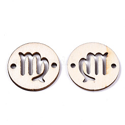 未完成の天然ポプラ材リンクコネクター  レーザー切断  星座とフラットラウンド  乙女座  29.5x2.5mm  穴：2.5mm&nbsp;WOOD-S045-139B-05