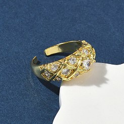 Brass Micro Pave Cubic Zirconia Cuff Open Rings&nbsp;RJEW-C163-24G