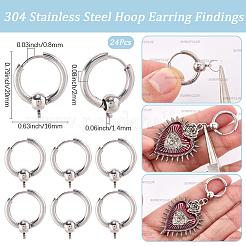304ステンレススチールフープピアス金具24個  ステンレス鋼色  20x16x2mm  穴：1.4mm  ピン：0.8mm&nbsp;FIND-SC0017-16B