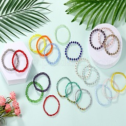ガラスと真鍮のビーズブレスレット20個  女性用ストレッチブレスレット  ラウンド  ミックスカラー  7-1/8インチ（18cm）  20個/セット&nbsp;BJEW-SW001599-02