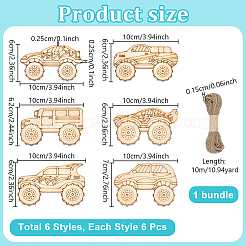 36Pcs 6 Styles Car Unfinished Blank Wooden Pendants Set for Painting Arts&nbsp;AJEW-WH0752-598