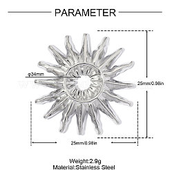 304ステンレスペンダント  太陽のチャーム  ハンドポリッシュ  ステンレス鋼色  25x25mm  穴：3.4mm&nbsp;SA-OY003-83G