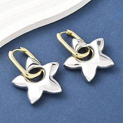 女性用スター真鍮フープピアス  ラックめっき  持続的なメッキ  カドミウムフリー＆鉛フリー  ツートン  プラチナ·ゴールデン  46x33.5mm&nbsp;EJEW-U057-06C-04GP