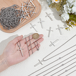 24Pcs Stainless Steel Religion Alloy Cross Pendant with 667 Stainless Steel(Grade 201 Equivalent) Box Chain Necklaces&nbsp;NJEW-TN0001-01