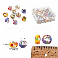 50本5色レジンヨーロピアンビーズ  プラチナカラーの鉄芯付き  大穴ビーズ  ロンデル  ミックスカラー  14x8mm  穴：5mm  10個/カラー&nbsp;RESI-CJ0002-41