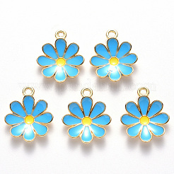 合金エナメルチャーム  花  ライトゴールド  ライトスカイブルー  19x16x3.5mm  穴：1.8mm&nbsp;ENAM-S121-116E