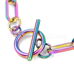 Unisex PVD Vacuum Plating 304 Stainless Steel Paperclip Chain Bracelets&nbsp;BJEW-H541-03A-MC
