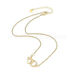 Brass Micro Pave Clear Cubic Zirconia Heart with Ring Pendant 304 Stainless Steel Cable Chain Necklaces for Women&nbsp;NJEW-JN05659
