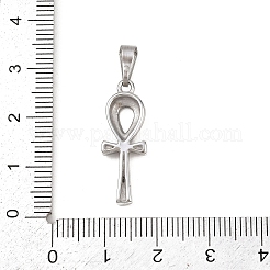 手磨き仕上げの304ステンレススチール製ペンダント  アンククロス  ステンレス鋼色  25x9x3.5mm  穴：7x3mm&nbsp;LS-STAS-Z171-17P