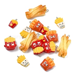 15個5色不透明樹脂ペンダント  模造食品  プラチナトーンの鉄ループ付き  フライドポテト  ミックスカラー  19~42.5x13~21x4~13.5mm  穴：2mm  3個/スタイル&nbsp;RESI-YW0005-64