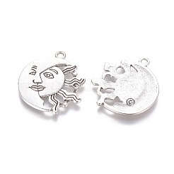 合金のチベット風チャーム  カドミウムフリー＆鉛フリー  太陽と月  アンティークシルバー  29x26x2mm  穴：2mm&nbsp;TIBEP-22752-AS-RS
