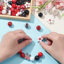 50Pcs 10 Styles Ladybug Theme Printed Wood Beads&nbsp;WOOD-CJ0001-79