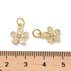 ラックメッキ真鍮製キュービックジルコニアチャーム  カドミウムフリー＆鉛フリー  花  18KGP本金メッキ  12x10x2.5mm&nbsp;KK-K349-20G