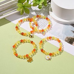 4 個 4 スタイル アクリル ラウンド ビーズ ストレッチ ブレスレット セット  花と蜂とハニカムと蝶の合金エナメル チャーム スタッカブル ブレスレット 女性用  ドジャーブルー  チャーム：15~21x11~17x1.5~3mm  内径：2-1/4インチ（5.7cm）  1個/スタイル&nbsp;BJEW-JB08926-01