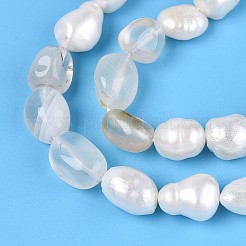 Natural Cherry Blossom Agate Nuggets & Natural Cultured Freshwater Pearl Beads Strands&nbsp;PEAR-N023-01A-05