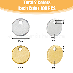 160個 2色 201ステンレススチール 刻印 ブランクタグペンダント  フラットラウンド  ゴールデン·ステンレス鋼色  10x1mm  穴：1.2mm  80個/カラー&nbsp;STAS-DC0015-51