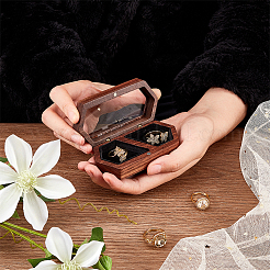 2スロット木製カップルリング収納ボックス  透明窓の結婚指輪ケース  マグネットクラスプとベルベットの内側  六角  ブラック  9.6x5x2.95cm  内径：45x35mm&nbsp;CON-WH0087-42C