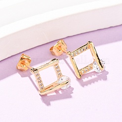 真鍮製マイクロパヴェキュービックジルコニアスタッドピアス  菱形  18KGP本金メッキ  12.5x11.5mm&nbsp;KK-CBACC01-04G