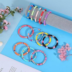 12 個 12 色のポリマー粘土 Heishi サーファー ストレッチ ブレスレット セット  重ね付けできるプレッピーブレスレット  ミックスカラー  内径：2インチ（5.2cm）  1pc /カラー&nbsp;BJEW-SW00123