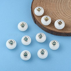 ランプワークヨーロピアンビーズ  シルバーカラーの真鍮コアと  ロンデル  ホワイト  直径：12mm〜14mm  穴：約4~5mm&nbsp;DA59
