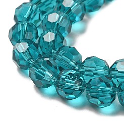 透明ガラスビーズ  ファセット（32ファセット）  ラウンド  ダークターコイズ  8mm  穴：1mm  約65~67個/連  49~50cm&nbsp;LS-EGLA-A035-T8mm-D12
