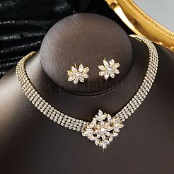 Alloy Micro Pave Cubic Zirconia Chain Neckalces & Studs Earrings Sets&nbsp;WGE92C8-02