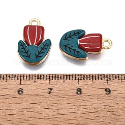 プリント合金ペンダント  ラックめっき  花のチャーム  カドミウムフリー＆ニッケルフリー＆鉛フリー  ゴールドカラー  ファイヤーブリック  19x12x3.5mm  穴：1.8~2mm&nbsp;PALLOY-SZC0008-11B