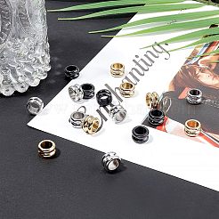 304ステンレススチールビーズ  大穴ビーズ  溝付き  コラム  ミックスカラー  9x6mm  穴：6mm  3色  6個/カラー  18個/箱&nbsp;STAS-UN0006-98